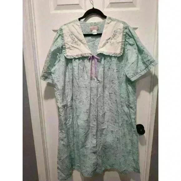Moon Dance Blue Floral Roses Pearl Snaps Granny Core Housecoat House Dress Sz 1X - Picture 1 of 9